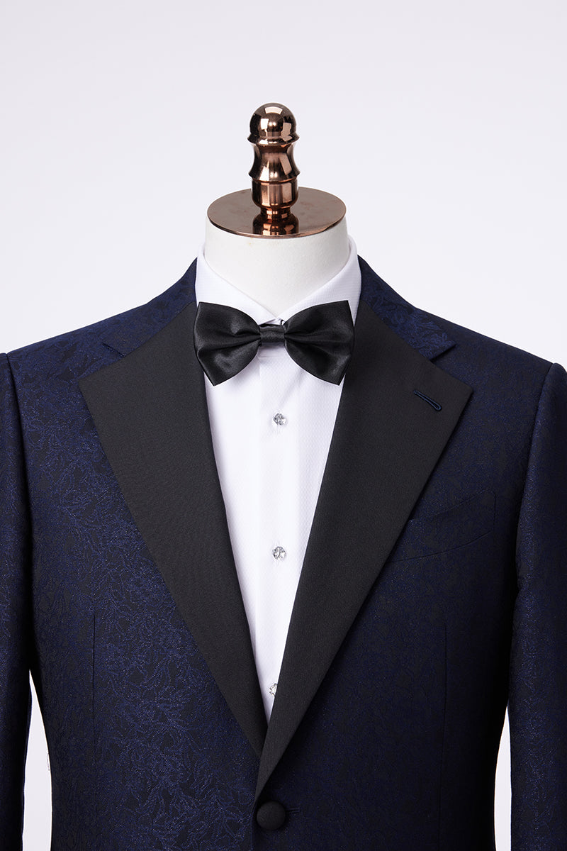 Jay Navy Textured Notch Lapel Tuxedo Jacket