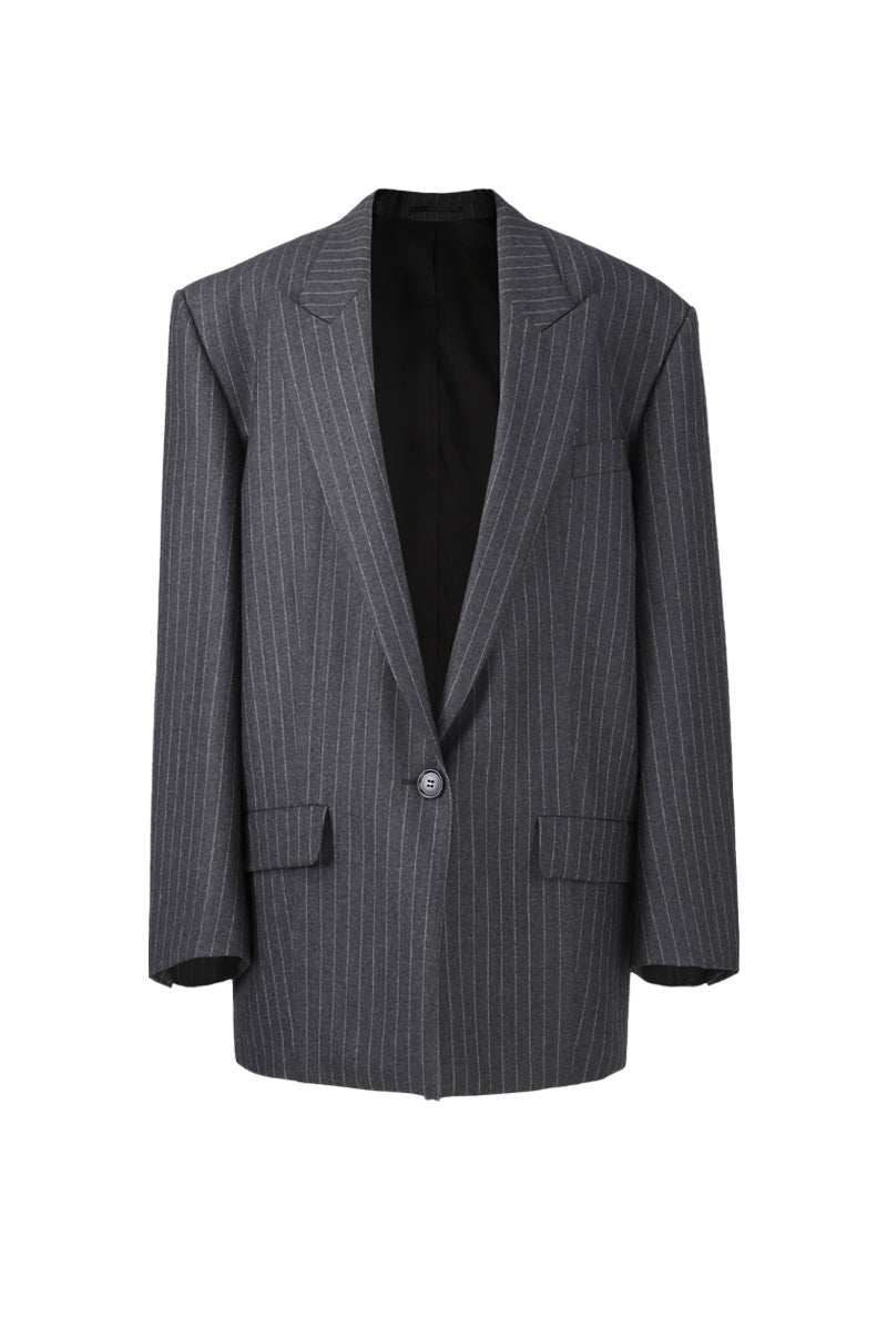 Margaret Grey Pinstripe Single-Breasted Suit Jacket