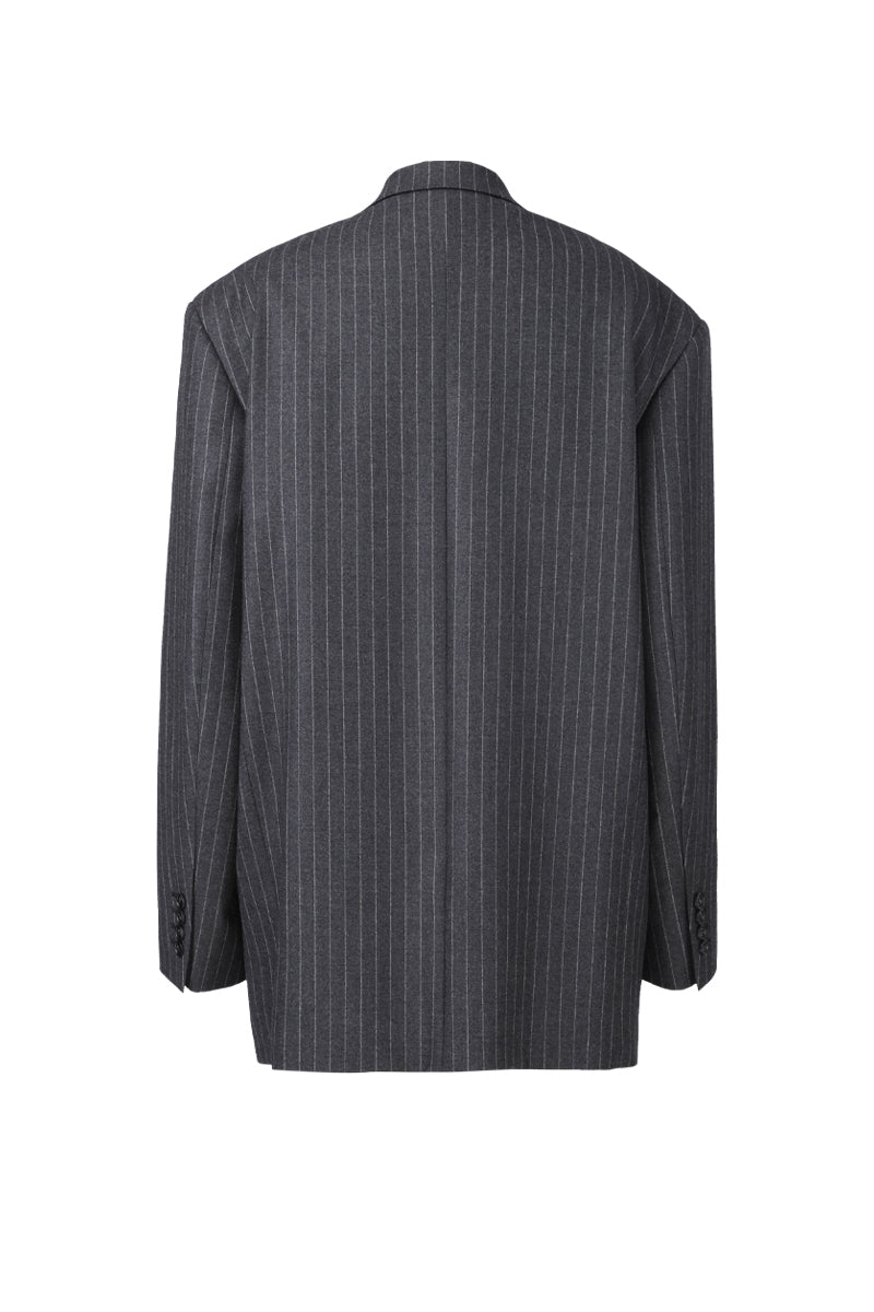 Margaret Grey Pinstripe Single-Breasted Suit Jacket