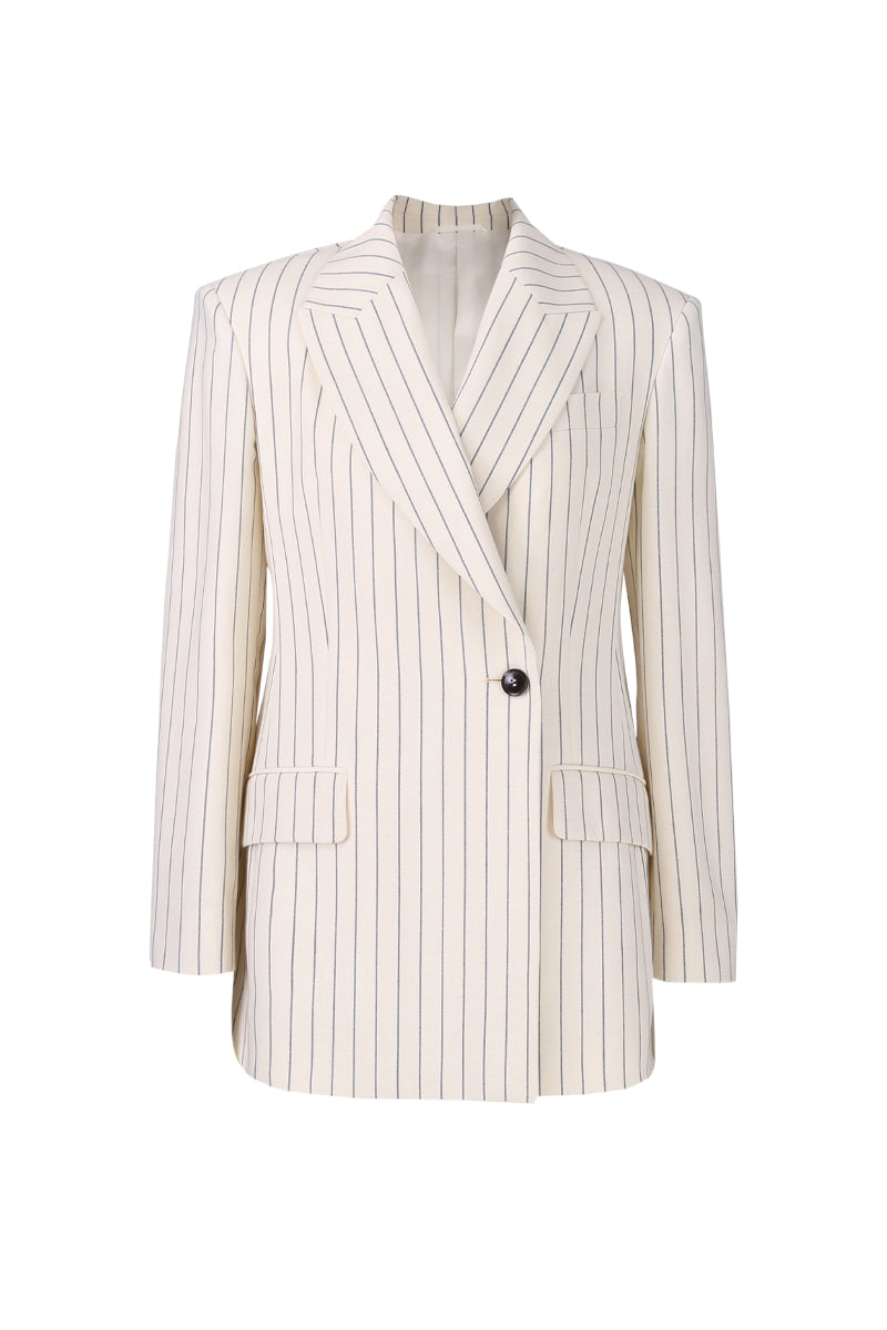 Lucy Cream Pinstripe Double-Breasted Suit Jacket