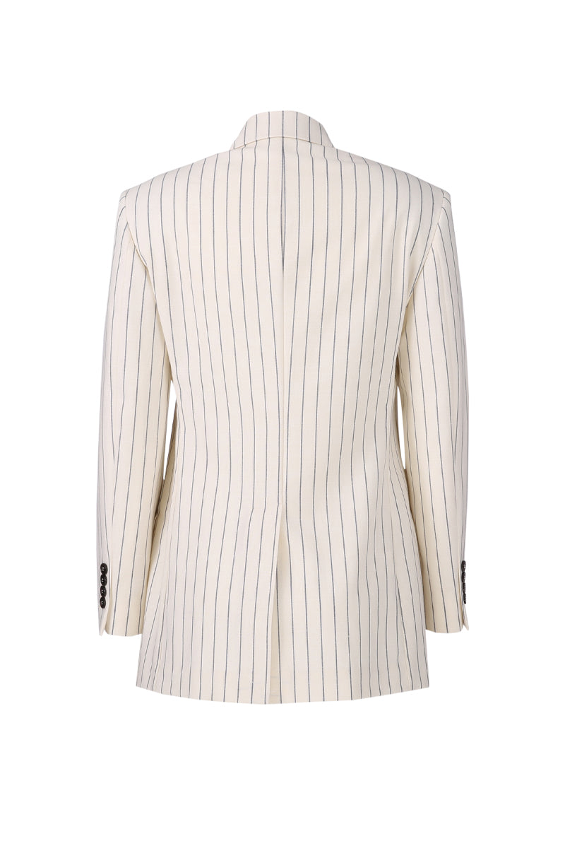 Lucy Cream Pinstripe Double-Breasted Suit Jacket