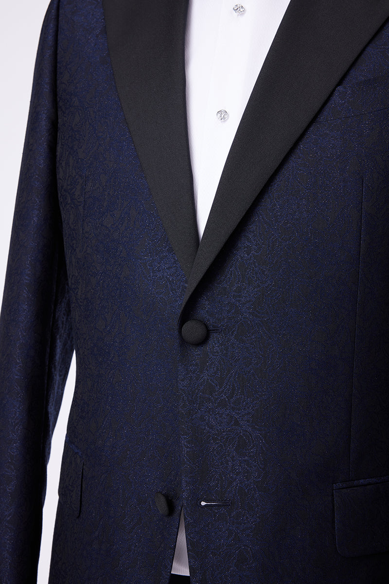 Jay Navy Textured Notch Lapel Tuxedo Jacket