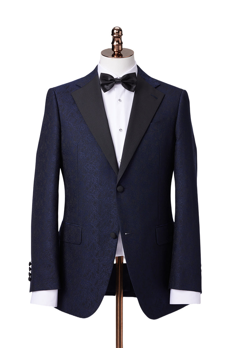 Jay Navy Textured Notch Lapel Tuxedo Jacket
