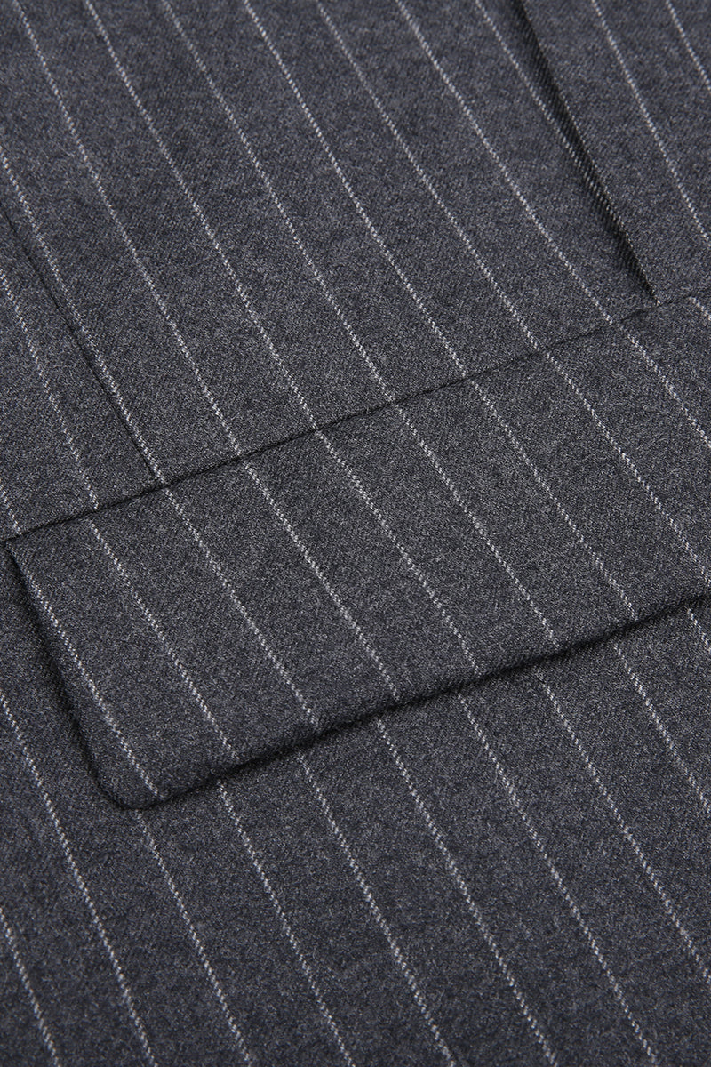 Margaret Grey Pinstripe Single-Breasted Suit Jacket