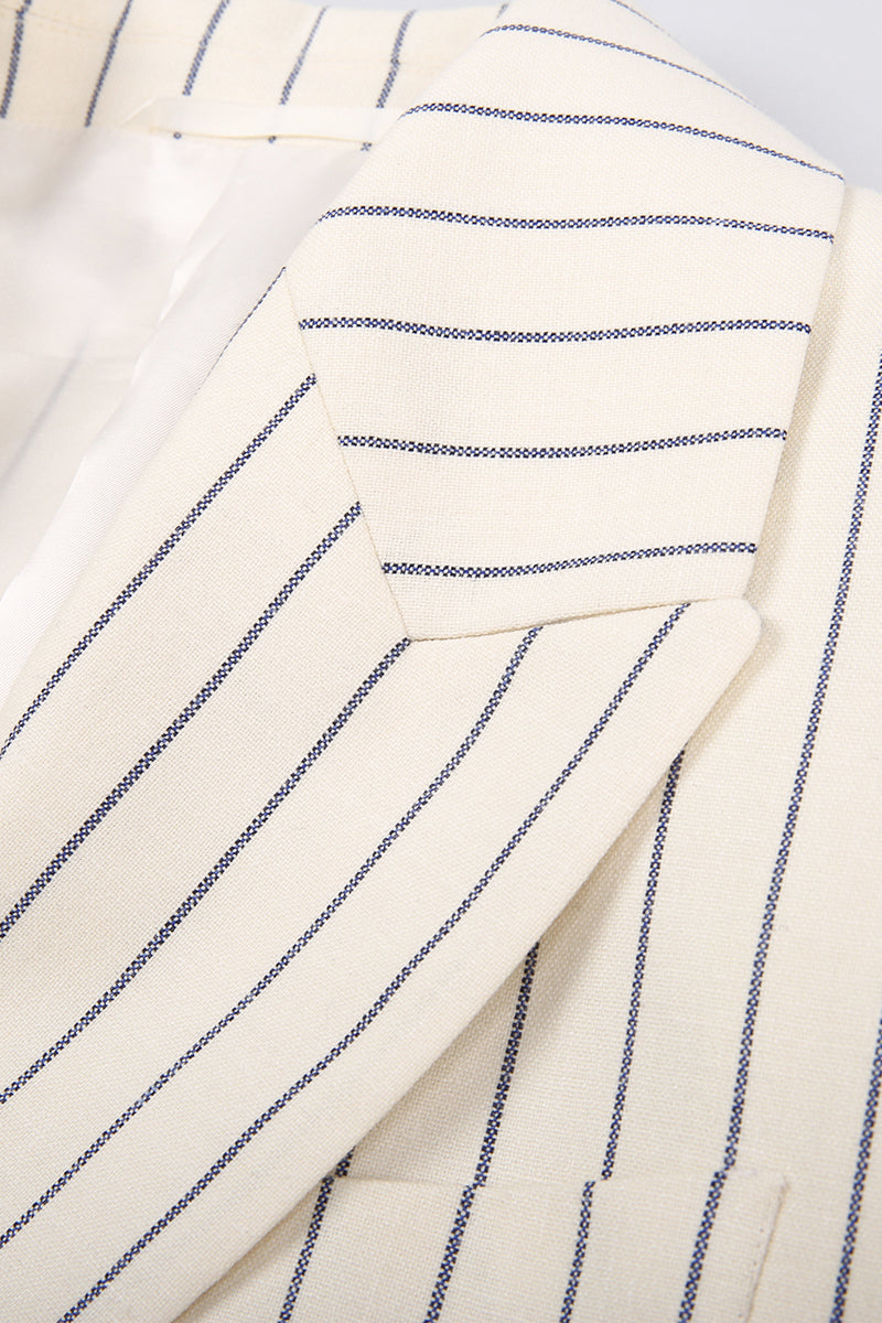 Lucy Cream Pinstripe Double-Breasted Suit Jacket