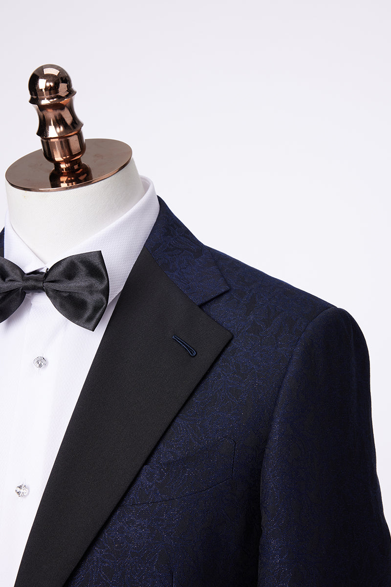 Jay Navy Textured Notch Lapel Tuxedo Jacket
