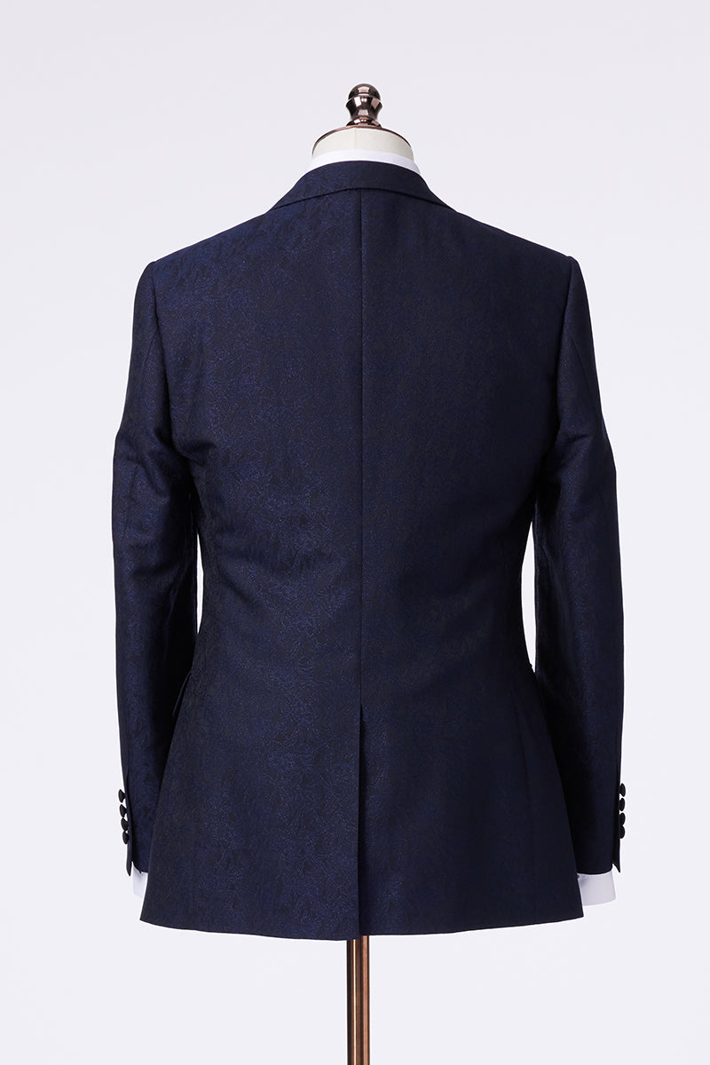 Jay Navy Textured Notch Lapel Tuxedo Jacket